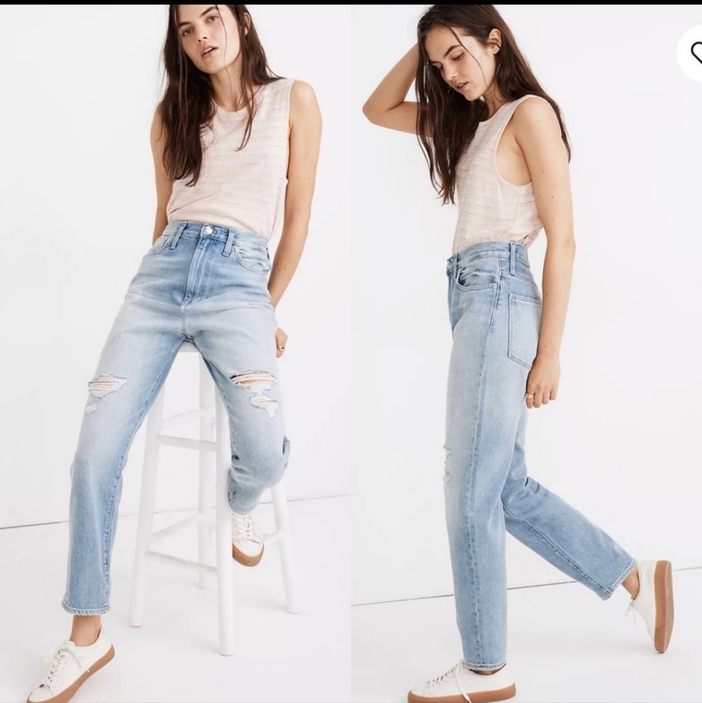 NWT Madewell The Momjean in gilford wash ripped edition distress